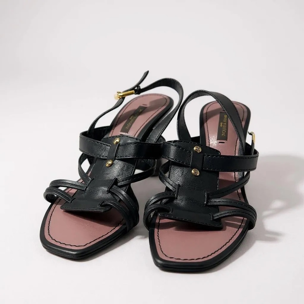 Louis Vuitton Black Leather Sandals with Ankle Strap